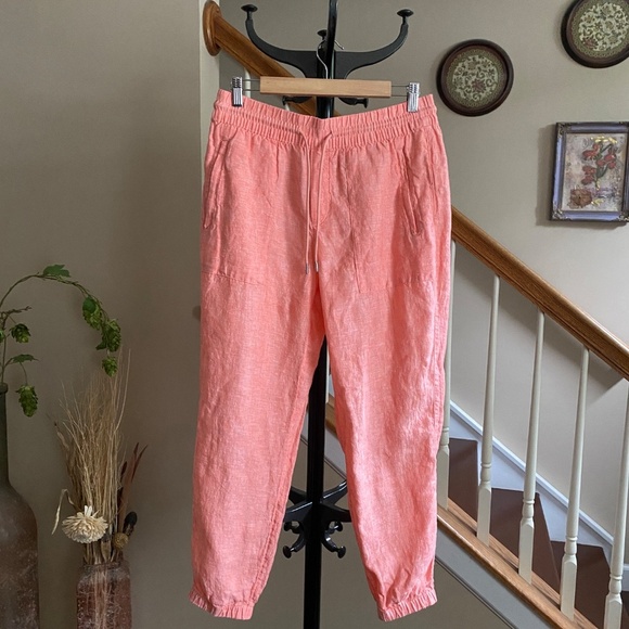 Athleta Retreat 100% Linen Sunset Glow Orange Jogger pants NWOT Size 8 - Picture 4 of 13